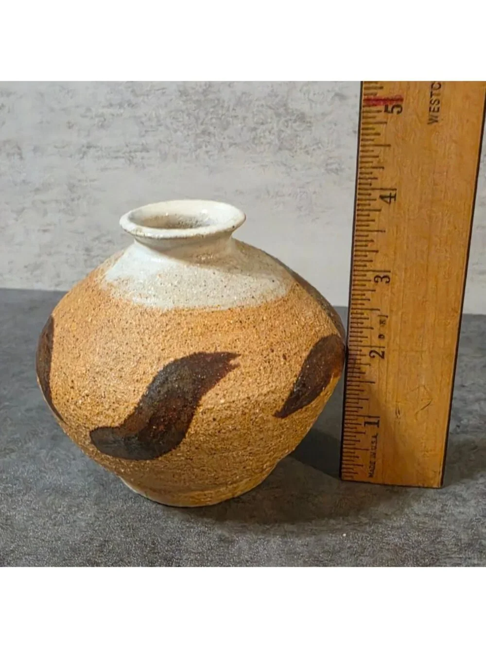 Vintage Mid Century Studio Pottery Weed Pot Vase Signed Mayer Shino Glaze 4”